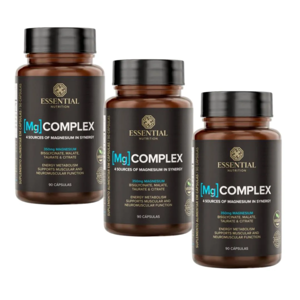 Kit 3x Mg Complex – 4 Tipos de Magnésio – 90 cápsulas – Essential Nutrition