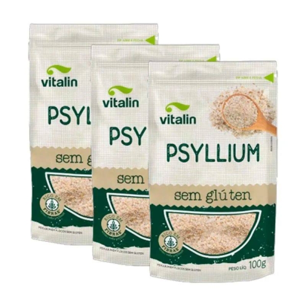 Kit 3x: Psyllium Sem Glúten Vitalin 100g