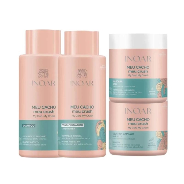 Kit Inoar Meu Cacho Meu Crush Shampoo 500ml + Condicionador 500ml + Gelatina 500g + Máscara de Hidratação 500g