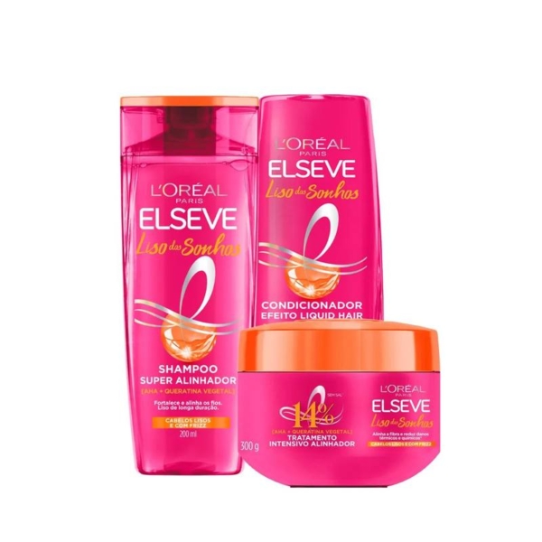 Kit L’Oréal Paris Elseve Liso dos Sonhos Shampoo 200ml + Condicionador 200ml + Creme de Tratamento 300g
