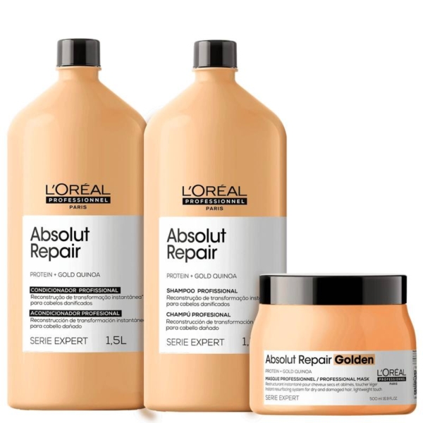 Kit L’Oréal Professionnel Serie Expert Absolut Repair Gold Quinoa + Protein Golden Salon Trio (3 Produtos)