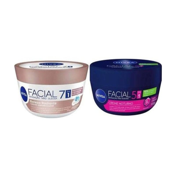NIVEA Kit – Creme Hidratante Facial 7 em 1 Beleza Radiante 100g + Creme Hidratante Facial Noturno 100g