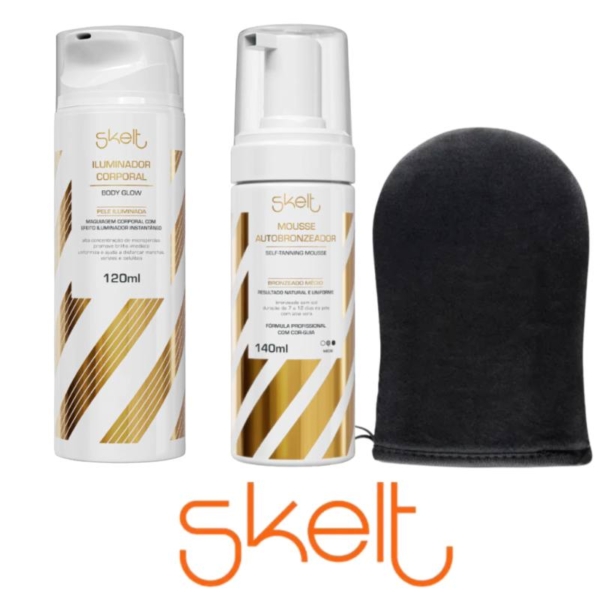 Kit Corpo Radiante Skelt Iluminador + Mousse Autobronzeador + Luva Aplicadora