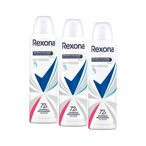 Kit 3 Desodorantes Antitranspirantes Rexona Feminino sem Perfume 150ml