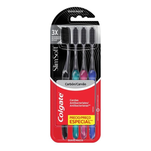 Kit Escova de Dente Colgate Slim Soft Black Carvão 4 unidades