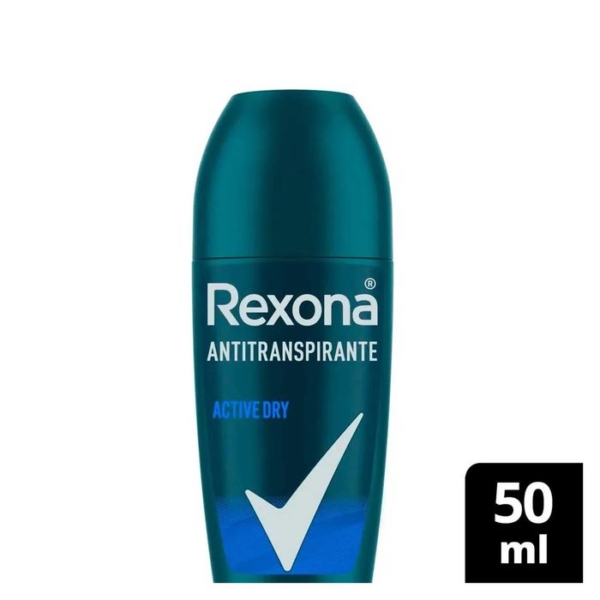 Desodorante Antitranspirante Roll-On Rexona Men Active Dry 72h Sem Álcool 50ml