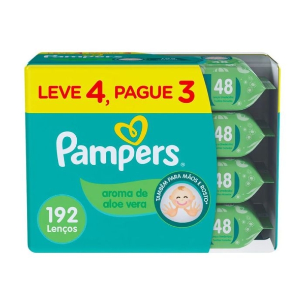 Kit Lenço Umedecido Pampers Aroma de Aloe Vera 48 unidades 4 pacotes
