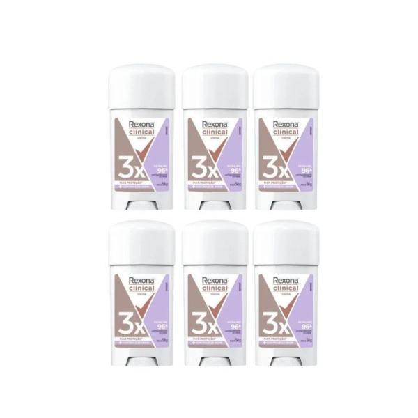 DESODORANTE REXONA CREME CLINICAL 58G FEM EXTRA DRY KIT 6UN