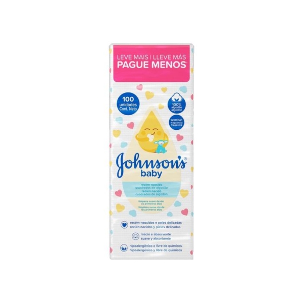 Algodão Quadrado Sem Perfume Johnsons Baby 100 Unidades