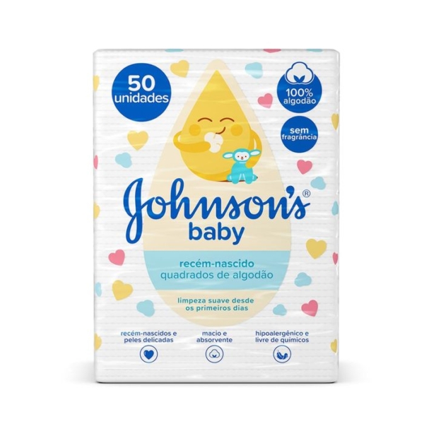 Algodão Quadrado Sem Perfume Johnsons Baby 50 Unidades
