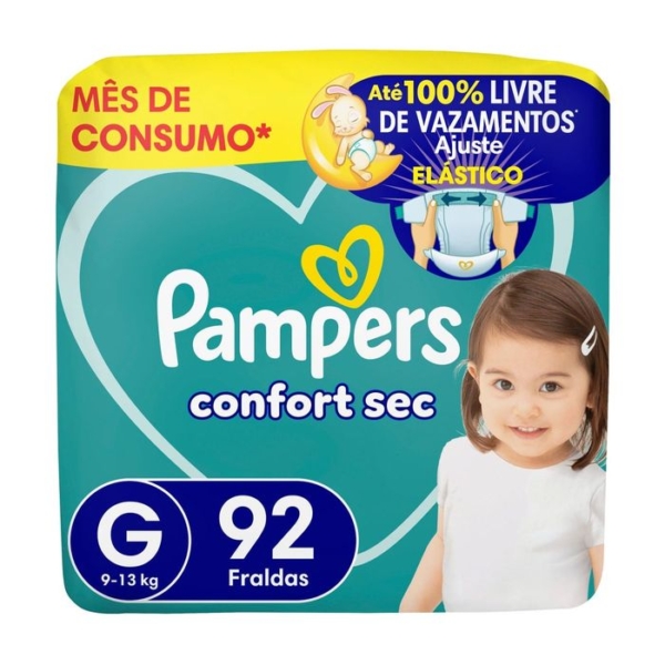 Fralda Descartável Infantil Pampers Confort Sec G 92 Unidades
