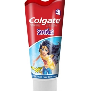 Creme Dental Infantil Colgate Smiles Batman & Mulher-Maravilha Anticáries Com Flúor +6 anos Sabor Bubble Fruit 100g