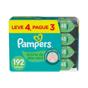 Lenços Umedecidos Pampers Aroma de Aloe Vera 192 Unidades Leve 4 Pague 3