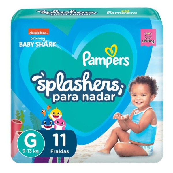Fralda Pampers Splashers Baby Shark M/G 11 Unidades