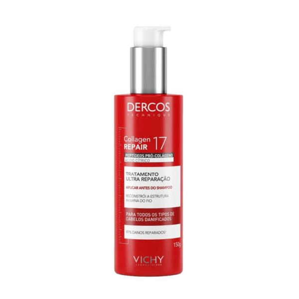 Pré-Shampoo Tratamento Ultra Reparação Vichy Dercos Collagen Repair 17 Tratamento Fortalecedor Pré-Lavagem 150g