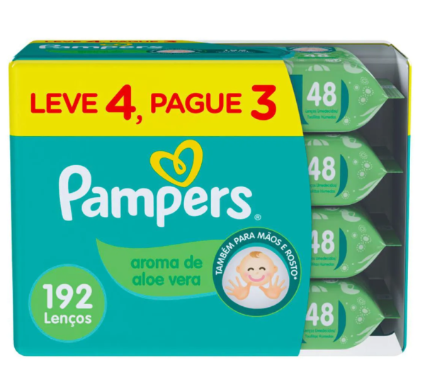 Kit Lenço Umedecido Pampers Aroma de Aloe Vera 4 pacotes