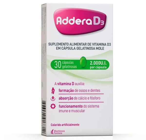 Suplemento Alimentar Vitamina D 2.000UI Addera D3 30 cápsulas
