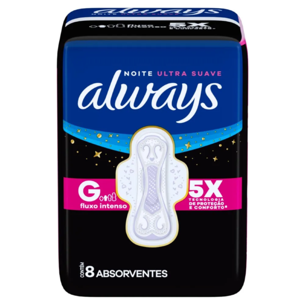 Absorvente Always Noite Longo Suave Com Abas Com 8 Unidades