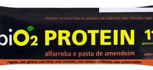 Barra De Proteína Vegana Alfarroba E Pasta De Amendoim Cobertura Chocolate Meio Amargo Bio2 Protein Pacote 45g