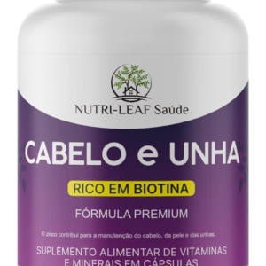 Cabelo e Unha Vitamina para Crescimento Capilar Unhas Fortes e Pele Saudável com Biotina Zinco e 16 Vitaminas Essenciais 60 Cápsulas da NUTRI-LEAF Saú