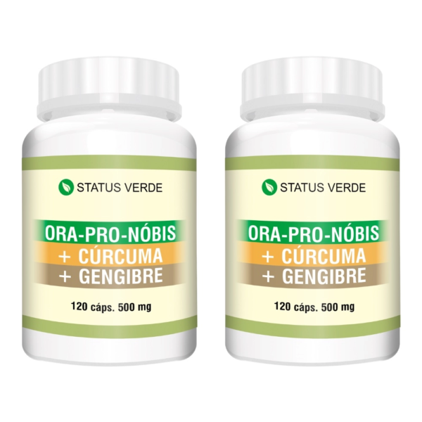 Kit 2 Ora-Pro-Nóbis + Cúrcuma + Gengibre 240Cáps 500mg Status Verde