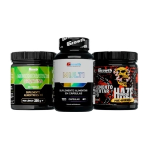 Kit Creatina Monohidratada 250g, Multivitamínico 120 caps e Pré-Treino Haze 300g - Growth Supplements