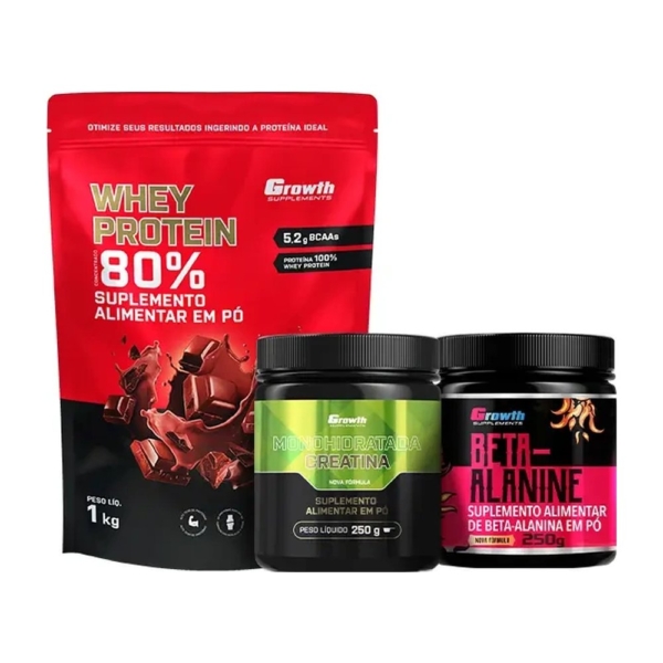 Kit Whey Protein Concentrado 1kg, Creatina Monohidrata 250g, Beta Alanina 250g