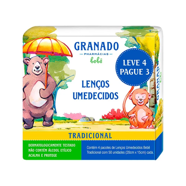 Lenco Umedecido Granado Bebe 4 Com 50 Unidades Cada Tradicional