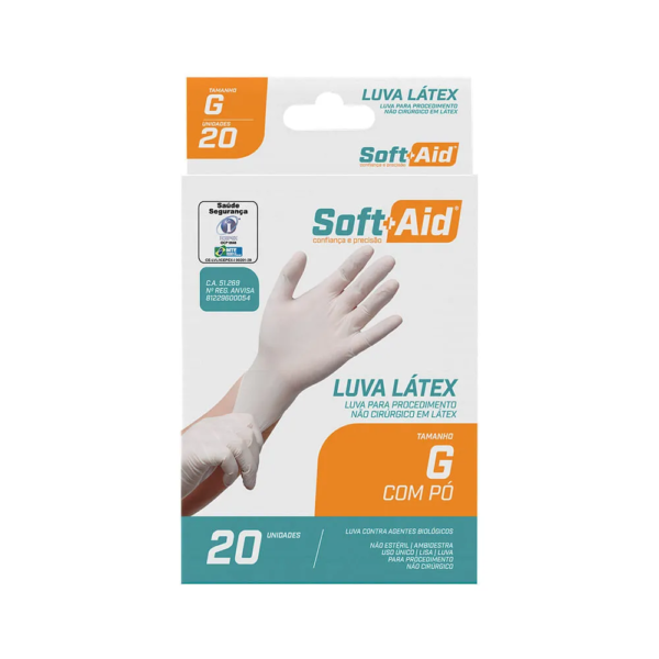 Luva Latex Soft Aid G Com Po 20 Unidades