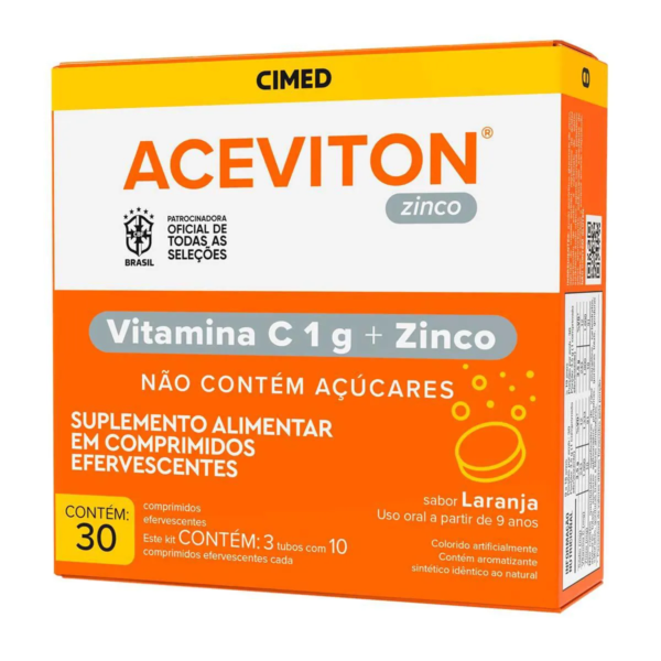 Vitamina C Efervescente + Zinco Aceviton Laranja 30 comprimidos